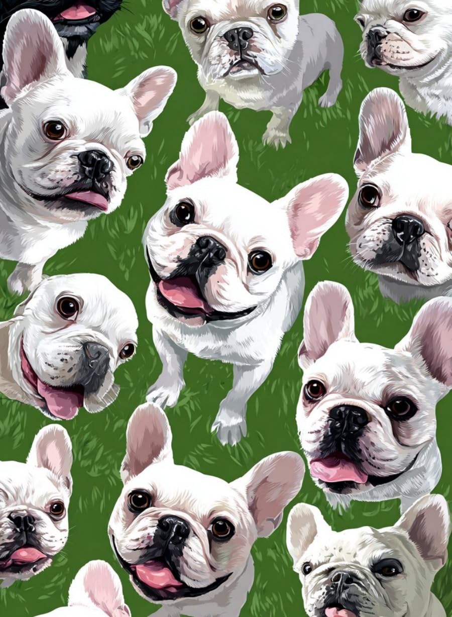 WANGWANGMIAO Paint by Numbers Kits for Adults,White French Bulldog with Green Grass Painting by Number Kits On Canvas,DIY Color Acrylic Oil Paints Home Wall Decor 16x20inch/40×50CM，with Frame