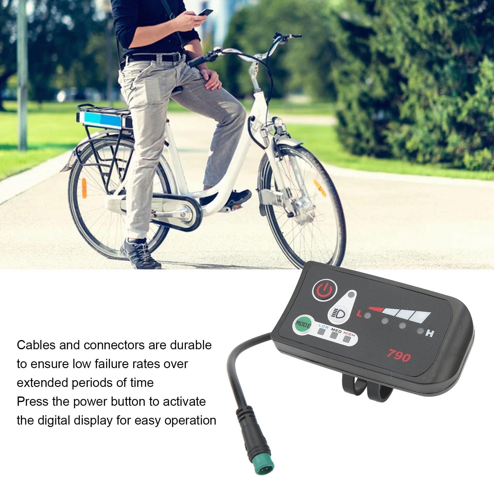 Display di potenza a LED per bici, misuratore di visualizzazione per modifica bici elettrica da pannello con controller per cavo con spina maschio 5P impermeabile per manubri da (36V)