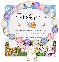 Osterarmband für Mädchen mit Hasenanhänger, Armband Mädchen, Pastellperlen Armband mit Herz & Stern Anhänger, Ostern Mutmachkarte, Osterhasen Geschenk für Kinder, Ostergeschenk, Osterdekoration