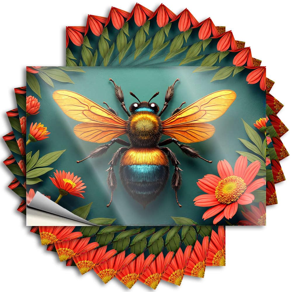 Necessities, Stickers Military Wall A Colorful Bee Surrounded By Vibrant Flowers | Fire Waterproof Vinyl Stickers(12X18CM)