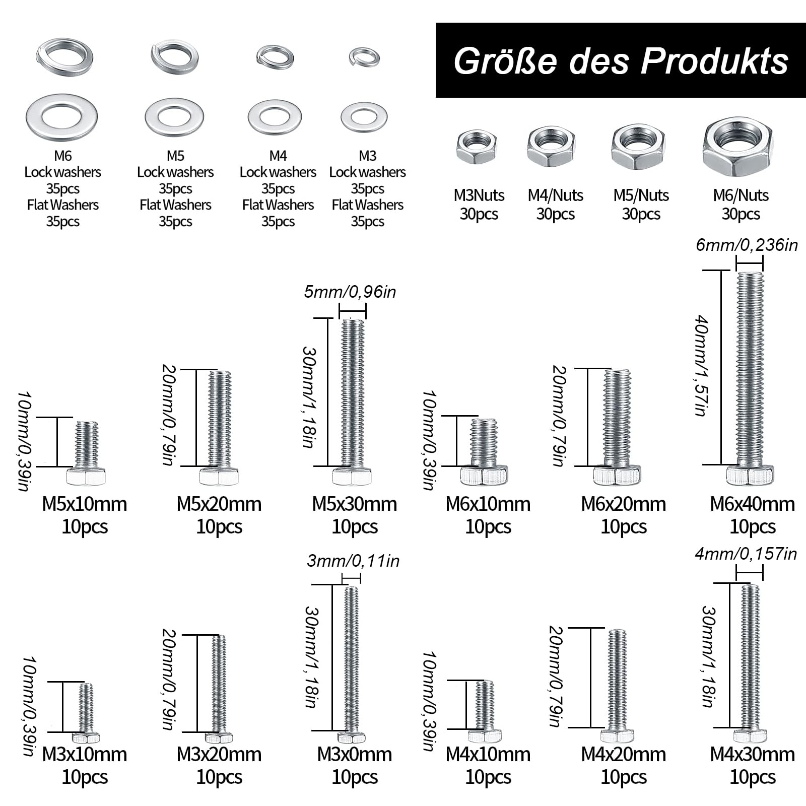 Set di 520 viti e dadi esagonali M3/M4/M5/M6, assortimento di viti con dadi, set di dadi esagonali in acciaio inox, para reparaciones