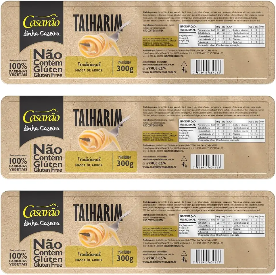 Kit 3 Pacotes de Talharim Tradicional Sem Glúten de 300g cada - Casarão