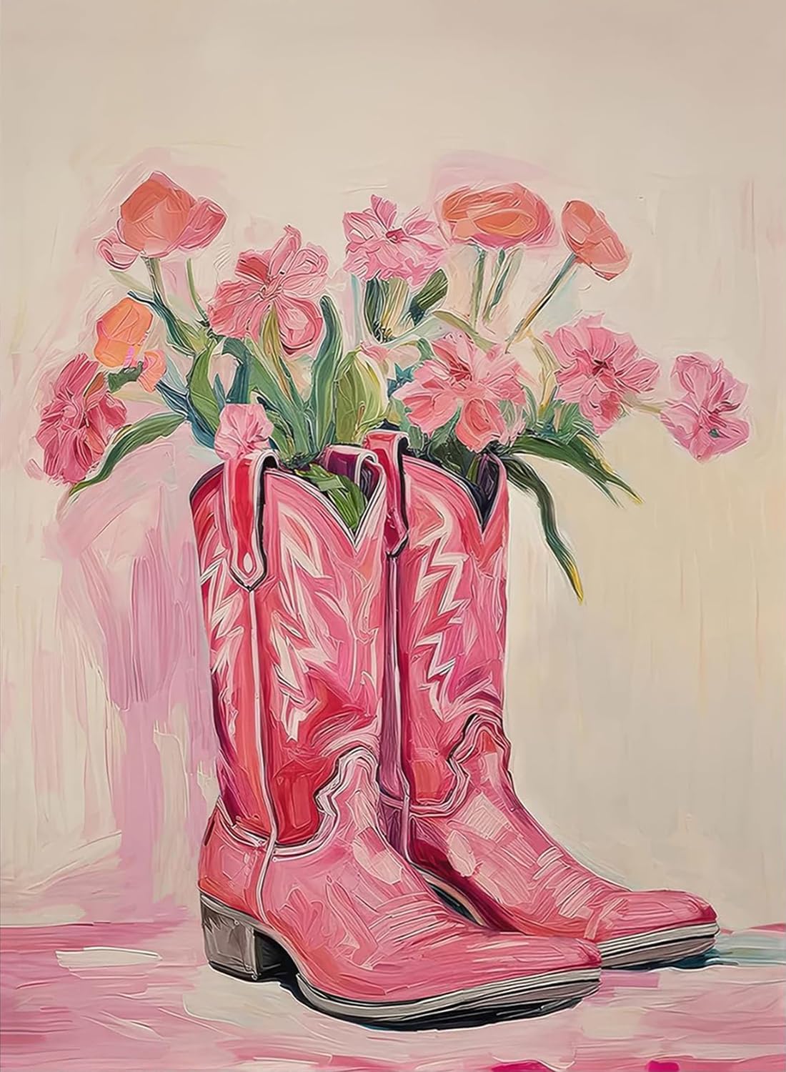 Paint by Numbers for Adults and Kids Beginner, Pink Cowboy Boots Painting by Number Kits On Canvas, Number Artist Paint by Number Kit DIY Oil Painting Acrylic Paints, Home Wall Decor 12x16 Inch