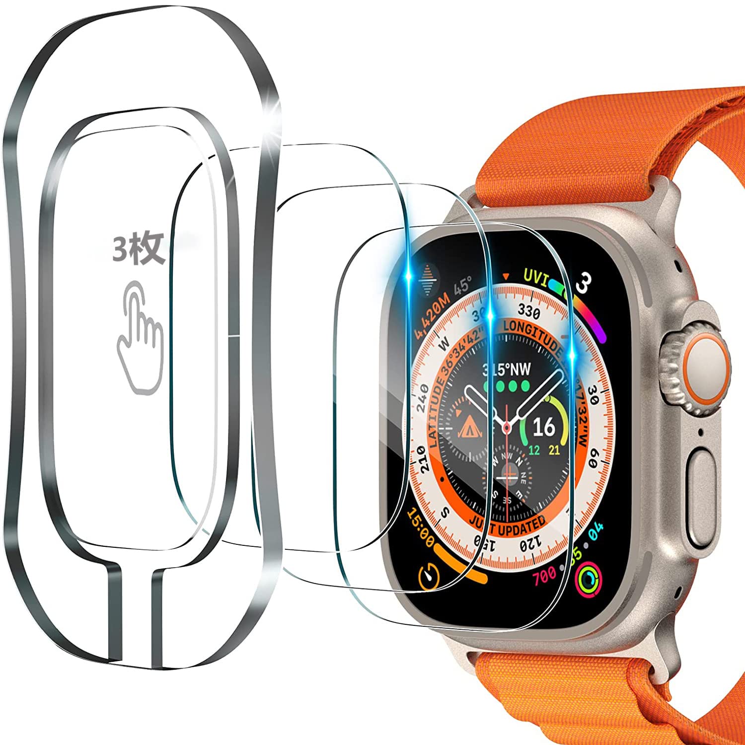 Amazon.co.jp: 3枚セット Apple Watch Ultra ガラスフィルム 49mm 貼り 
