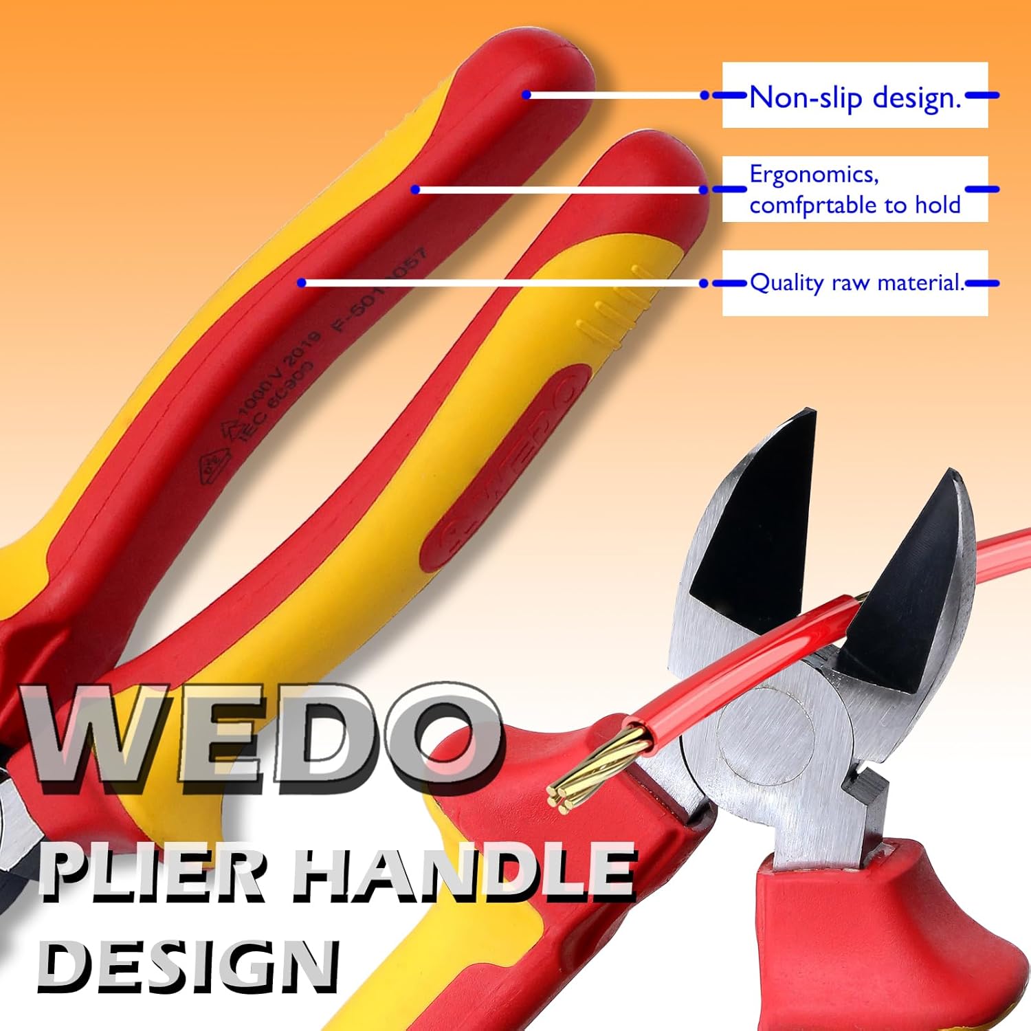 WEDO Insulated Diagonal Cutting Pliers 6", VDE 1000V Side Wire Cutters Injection Pliers, Head Die-Forged of CR-V Steel and Dual Material Anti-Slip Handles, Jaw Hardness HRC58-63
