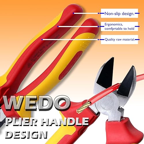 Miniatura 4 de WEDO Alicates de corte diagonal aislados de 7 pulgadas, VDE 1000 V cortadores de alambre laterales Alicates de inyección, cabeza forjada a troquel