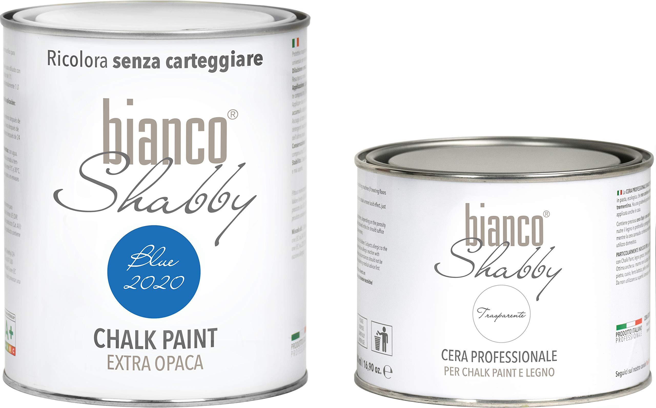 Chalk Paint Blue (2020) & Cera Neutra – Pintura Shabby Chic (1 litro) + Cera Profesional (500 ml)