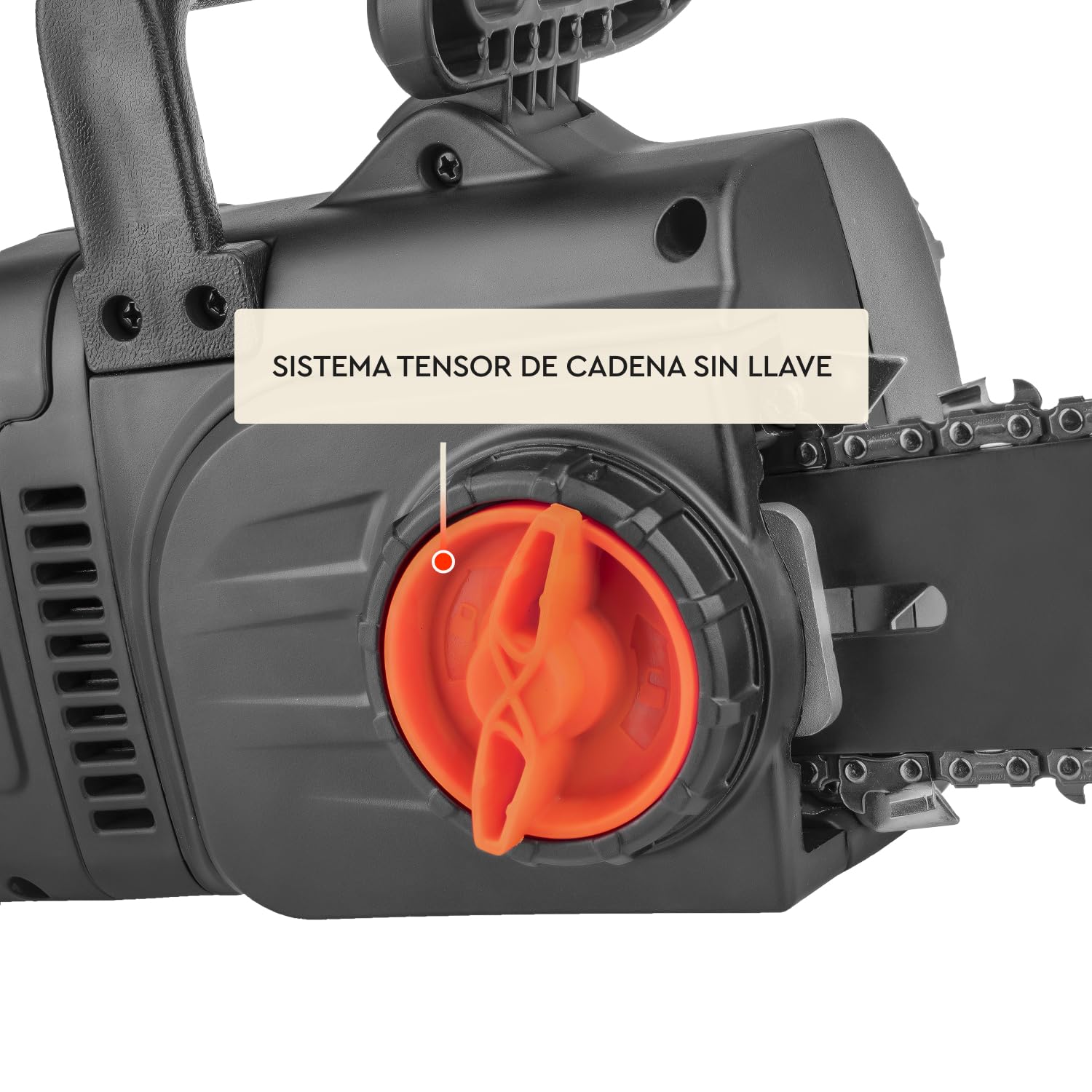 Motosierra Eléctrica 2400W Espada 40cm, para Poda, Corte de Troncos y Leña, Tensor de Cadena Sin Herramientas, Lubricación Automática, Arranque Suave, Freno de Cadena. DSE-24DS