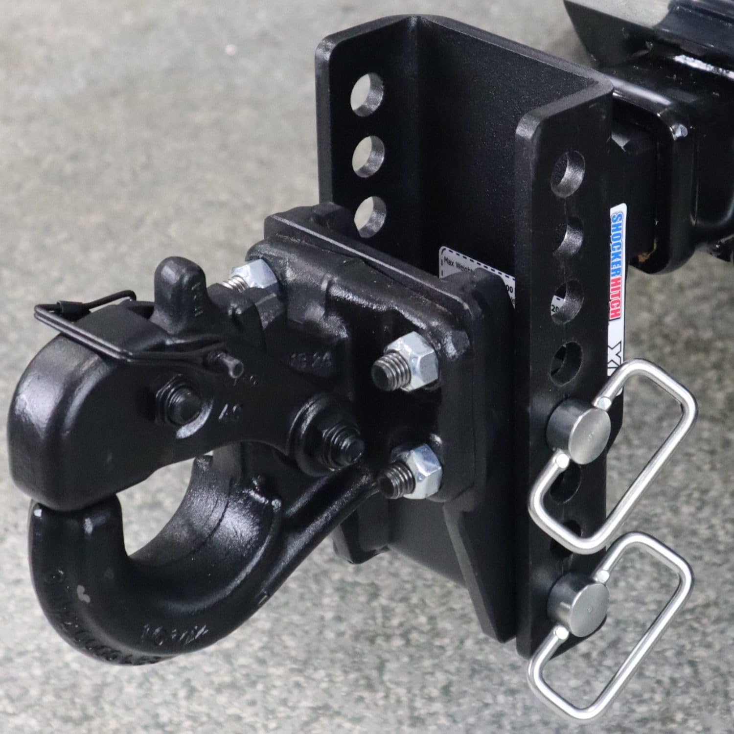 Shocker XR Adjustable Pintle Hook Hitch, Fits 2-1/2" Hitch 3.5" Rise/8.5" Drop