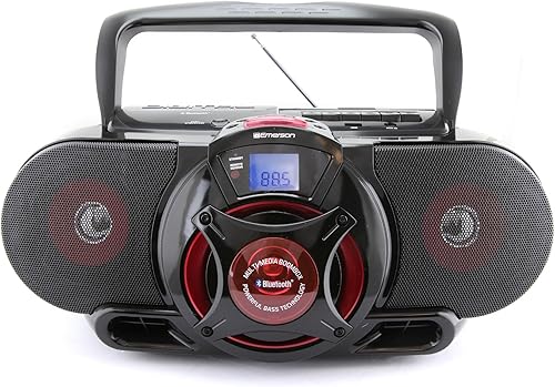 Emerson EPB-3002 Boombox portátil Bluetooth, radio estéreo MP3/CD AM/FM con reproductor/grabador de cassette, subwoofer y entrada USB