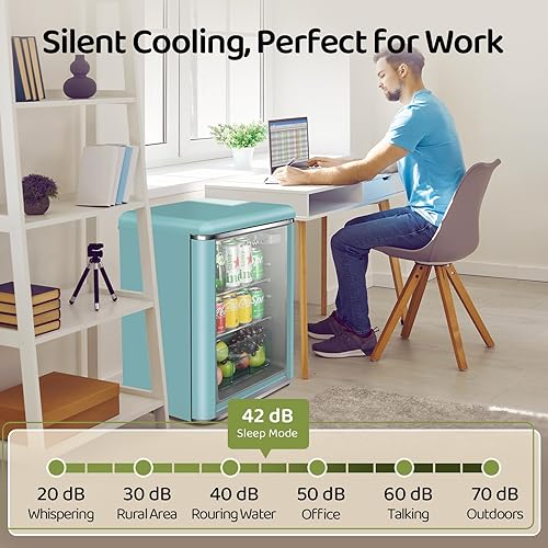 Miniatura 7 de Refrigerador retro de 3.4 pies cúbicos para bebidas pequeñas con puerta de vidrio templado doble, 120 latas de vino y cerveza, mini refrigerador