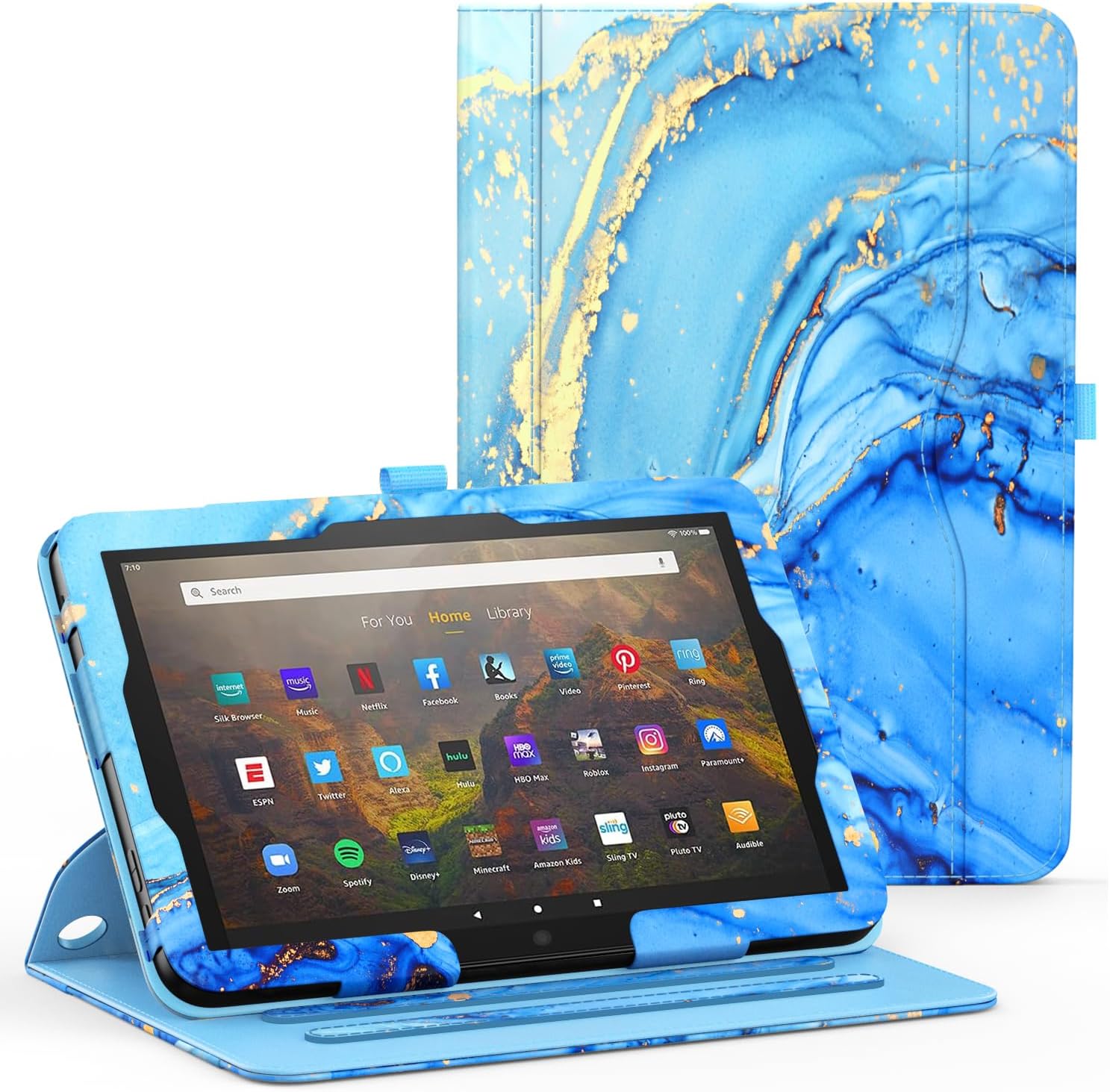 ZoneFoker Case for Fire HD 10 Tablet (13th/ 11th Generation 2023/2021 Released), 360 Degree Rotating Stand PU Leather Cover with Pencil Holder, Auto Sleep/Wake for HD 10/10 Plus, Marble Blue