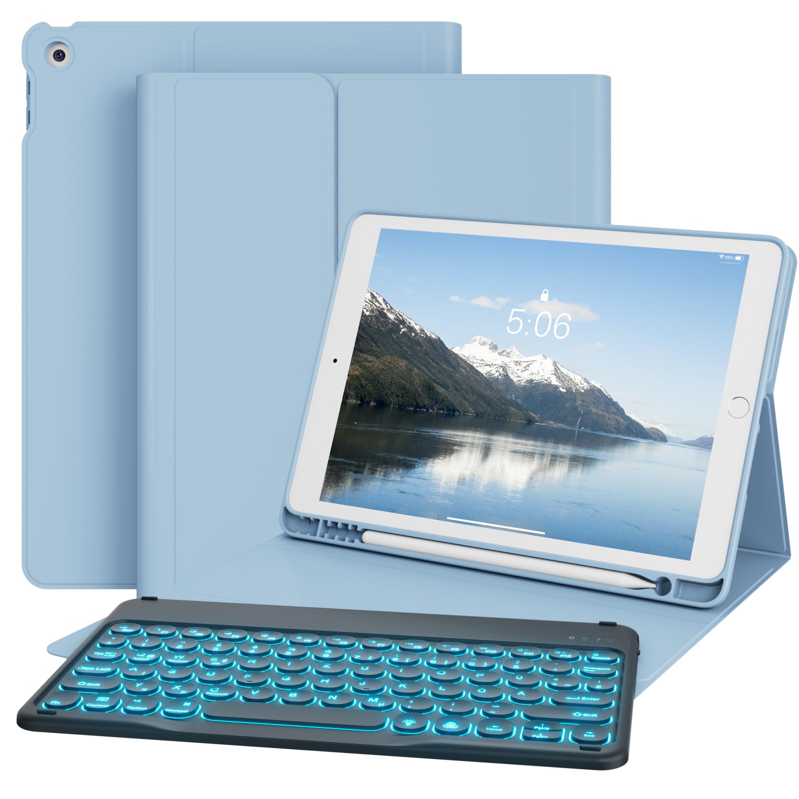 GKABXY Tastiera Bluetooth Per IPad 9/8/7 Gen (10.2 Pollici) – Custodia Magnetica Con Portapenne, Supporto E 70h Di Autonomia, Bianca