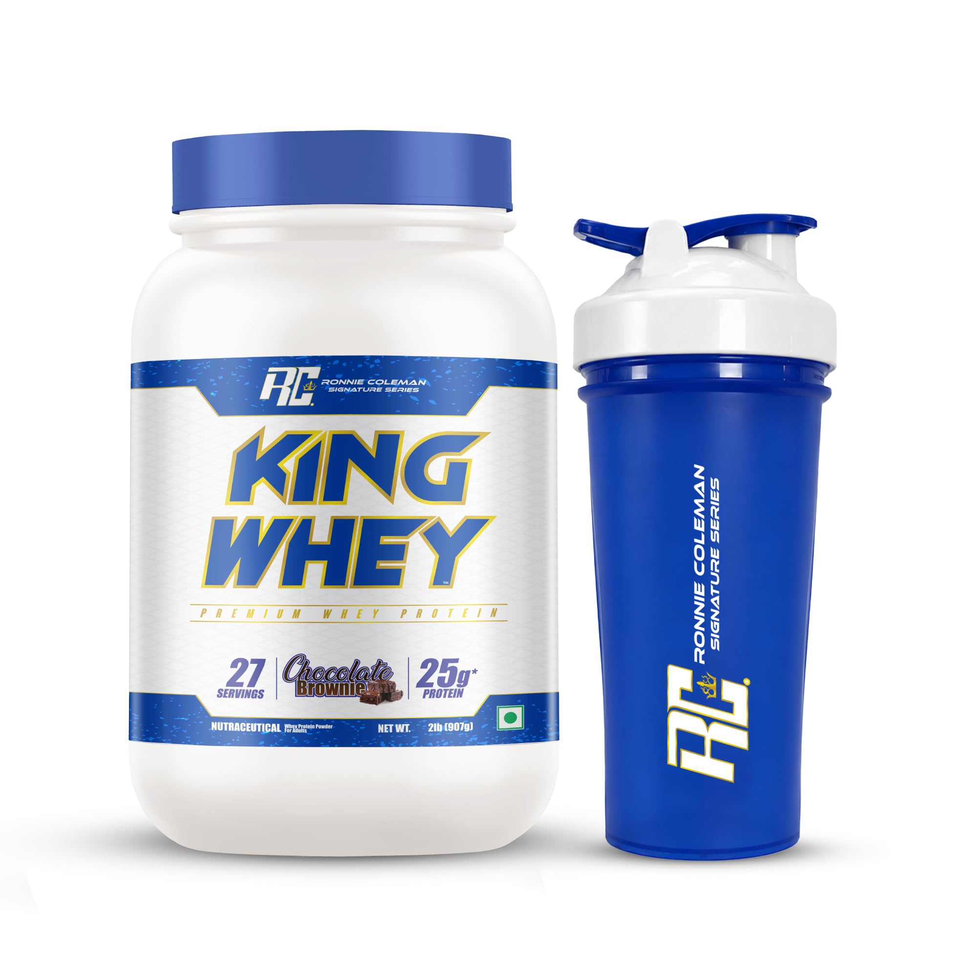 Ronnie Coleman Signature Series King Whey Protein, 907g (2lbs) + Shaker | Chocolate Brownie | 27 Servings | Premium Whey Protein Powder | Lightweight Shaker, Blue, 600ml-image-12