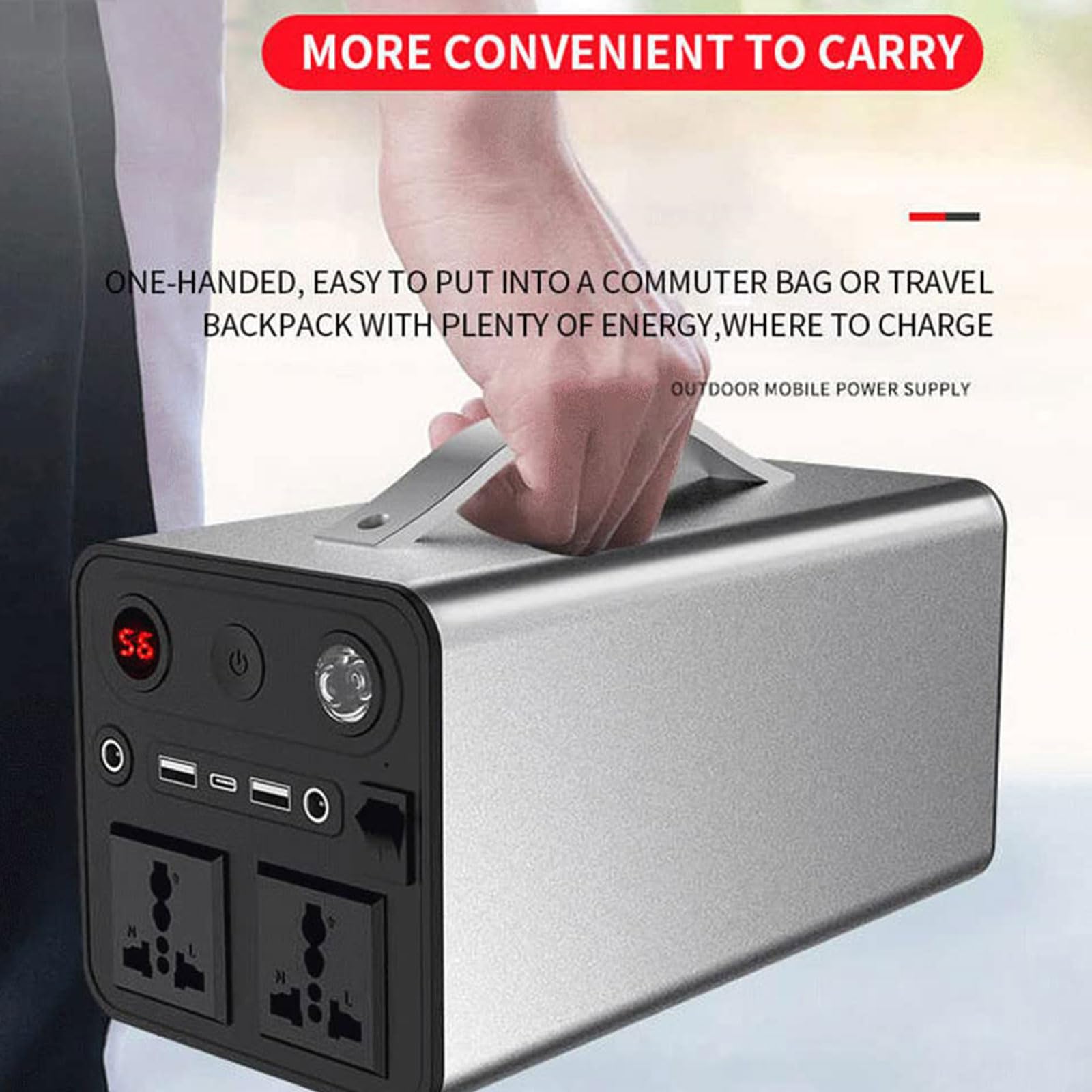 Estación de energía portátil de 300 W, generador Solar con iluminación LED, con 7 Puertos CA/CC/USB/C, con Gran Capacidad de 90 000 mAh y Pantalla Digital, para Acampar, Viajar y Pescar