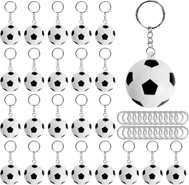 Charshiu 24 Pack Soccer Ball Keychains, Football Keychain Party Favors Fillers, Football Key Rings Decorations for Kids School Carnival Reward, Football Day, Football Theme