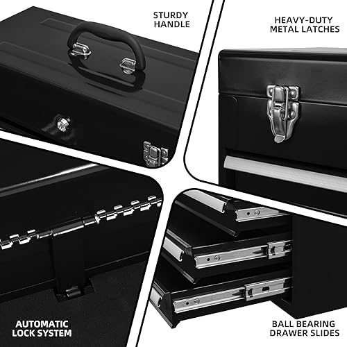 Miniatura 6 de Caja de herramientas de metal de 4 cajones de 20 pulgadas, caja de herramientas portátil de acero con cierre de pestillo de metal y cerradura de