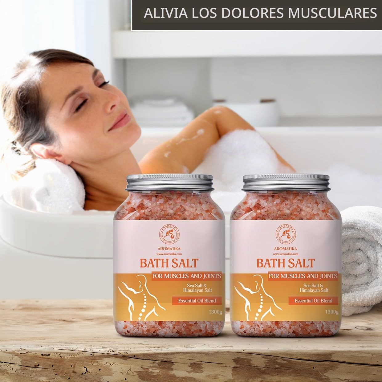 Sales de Baño Set Articulaciones & Músculos 2х1300g - Aceites Esenciales de Lavanda & Salvia & Romero - 100% Natural Sale Marina - Cuidado del Cuerpo - Baños de Relajación - Calma - Aromaterapia