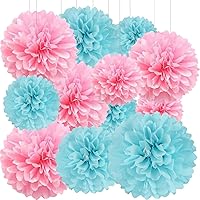 Vista 11 de BRZIKWT 12 pompones de papel de seda azul marino amarillo para fiesta, techo, colgar en la pared, decoración de flores (8, 10 y 12 pulgadas)