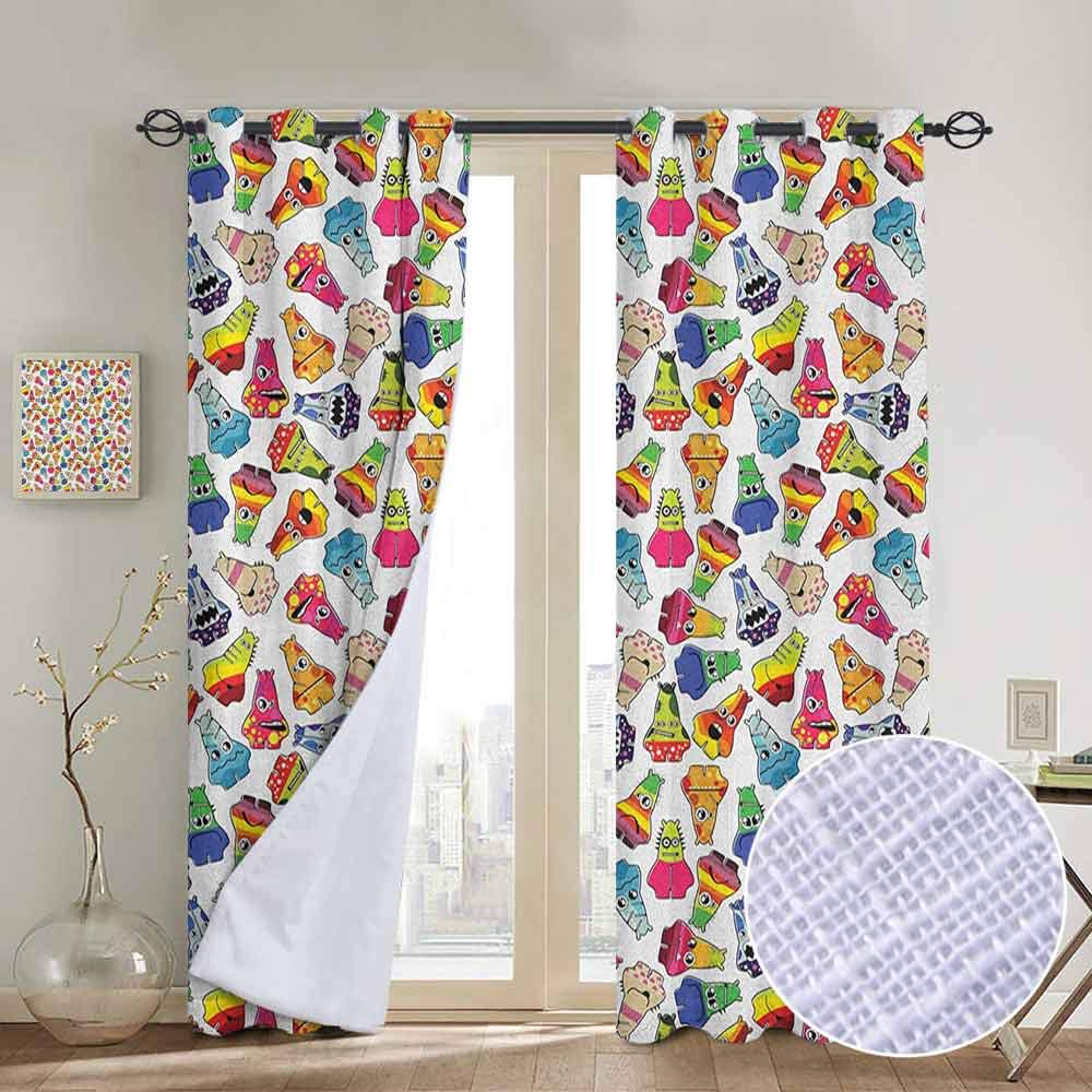 NUOMANAN Bedroom Curtains Kids,Playful Friendly Monsters Cartoon Characters with Funny Expressions Children Nursery, Multicolor,Thermal Insulated Room Darkening Window Shade 54"x63"
