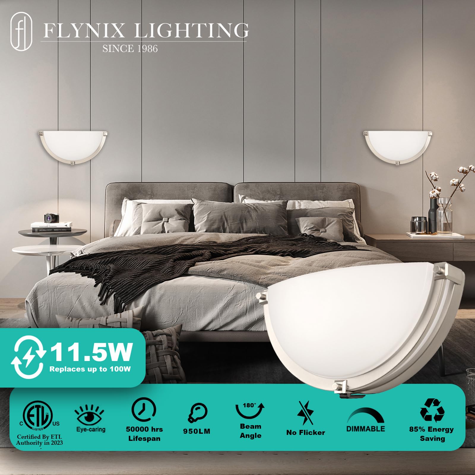 Flynix 13 inch Dimmable LED Wall Sconce, Half Moon Wall Light