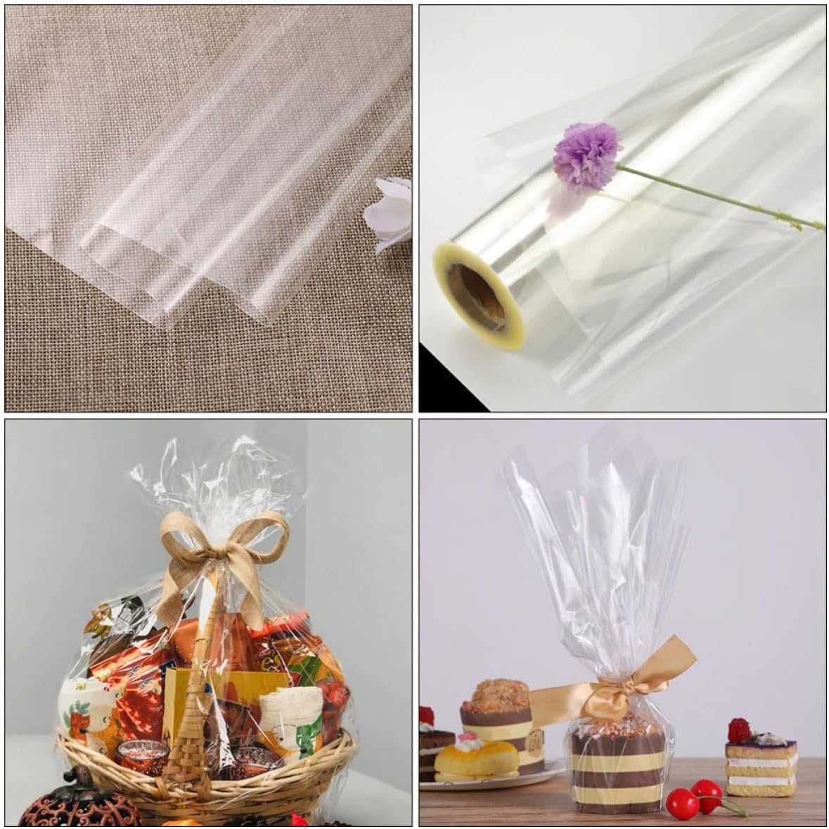HINTRMENT Flower Wrapping Film 2 Rolls 50cm X 20m 2.3 Mil Thick Cellophane Wrap for DIY Floral Bouquets and Basket Packaging