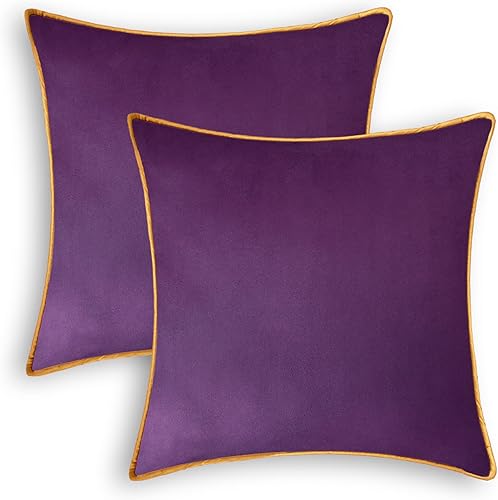 CaliTime Juego de 2 fundas de almohada súper suaves de gamuza sintética con borde dorado con ribete dorado para sofá, cama, sofá, granja,