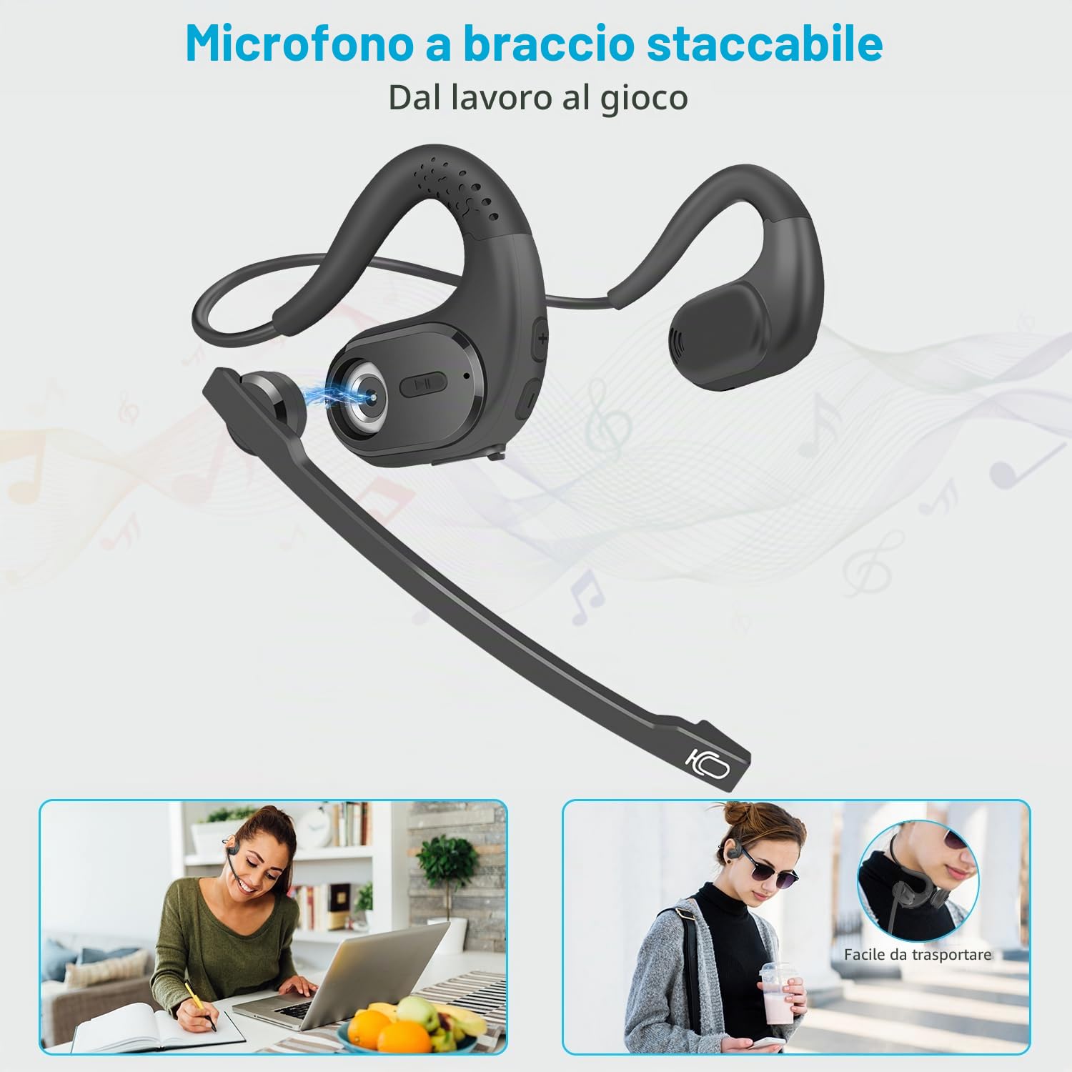 iDIGMALL Cuffie Bluetooth con microfono staccabile, cuffie wireless multi-punto, con microfono DSP a cancellazione del rumore, per telefono, PC, laptop, comode e leggere, cuffie aperte per ufficio,