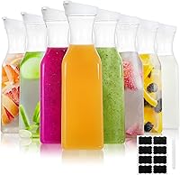 YOUEON 8-Pack 50oz BPA-Free Plastic Juice Carafes with Lids & Labels - Clear Square Pitchers for Fridge Water, Iced Tea, Lemonade