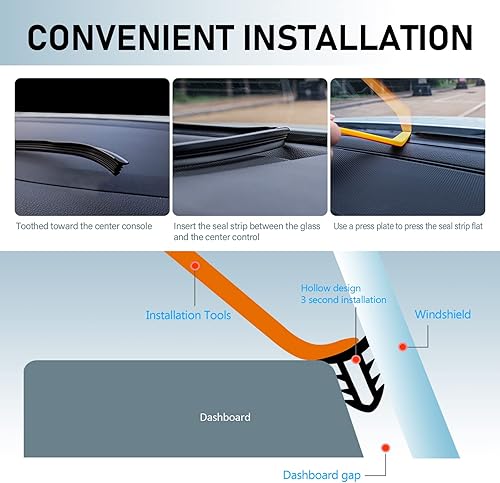 Miniatura 6 de Paquete de 1 tira de sellado de tablero de automóvil, 6.5 pies, tira protectora a prueba de polvo y sonido para salpicadero y parabrisas (negro)