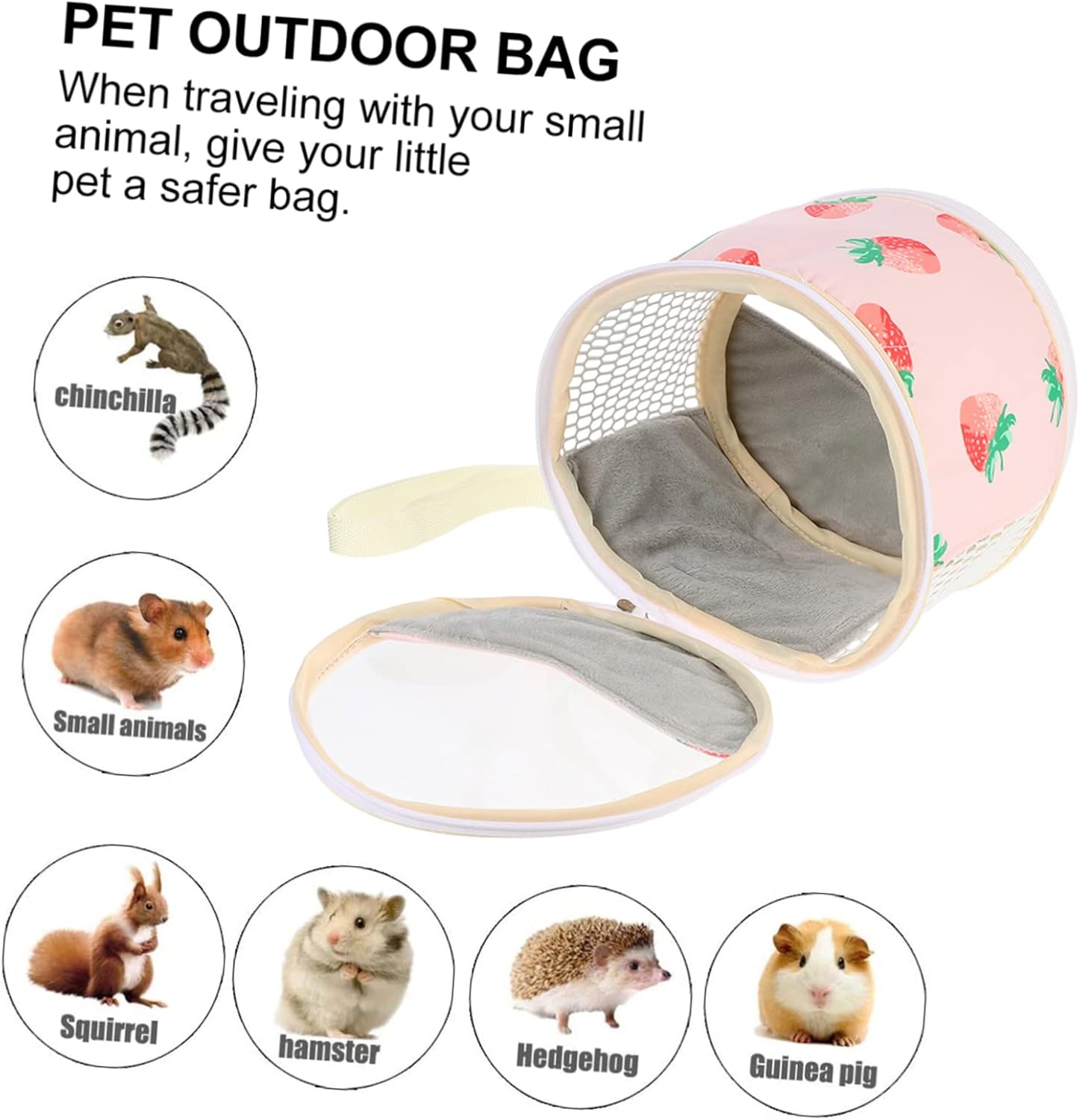 MERRYHAPY Portable Small Animal Carrier Bag for Hamsters Hedgehogs and Squirrels Travel Handbag Breathable Design and Detachable Strap