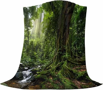 Forest Throw Blanket, Lightweight Plush Blankets, Landscapes Tree Streams Super Soft Fuzzy Flannel Throw Blankets Warm Cozy Bed Blanket for Couch Sofa, 40x50 Inch