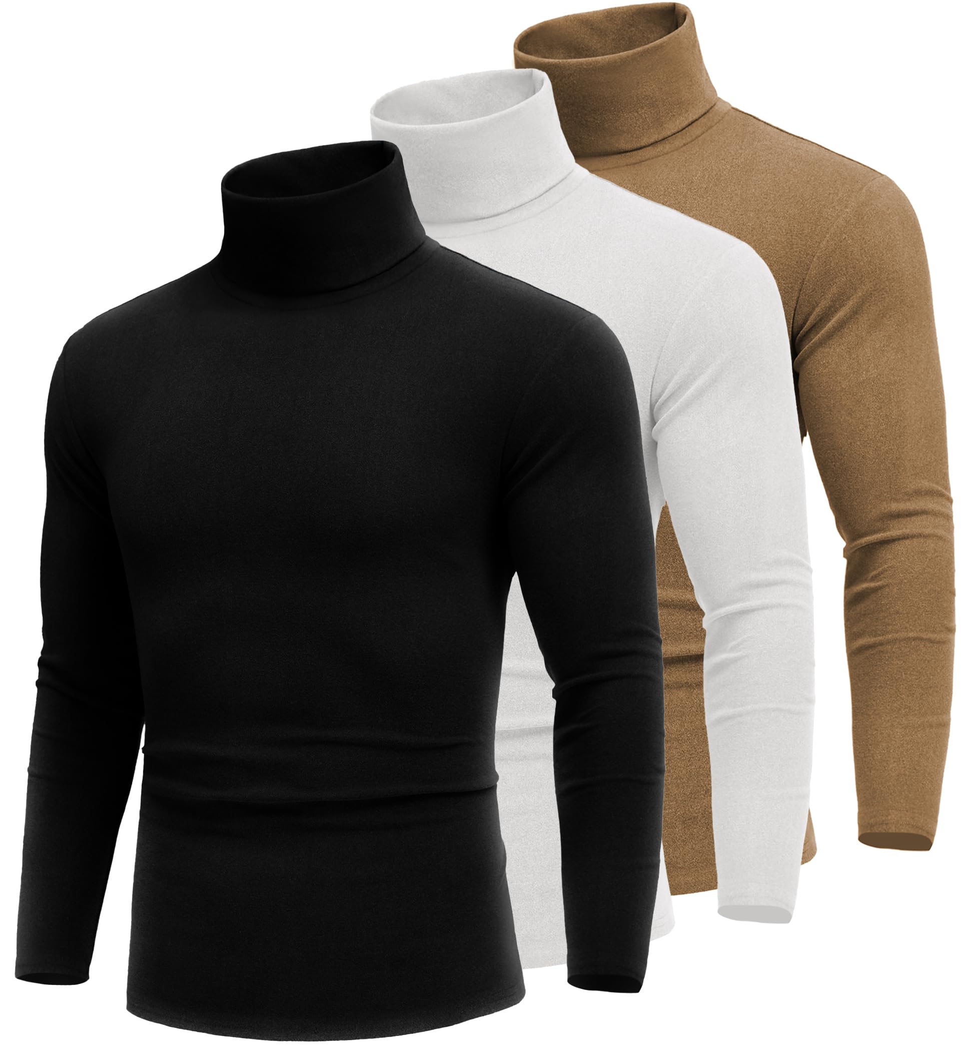 COOFANDY Jersey de cuello alto con mangas largas, suave y cómodo, corte ajustado, color sólido para hombre | Punto fino térmico elástico, ligero cuello de tortuga