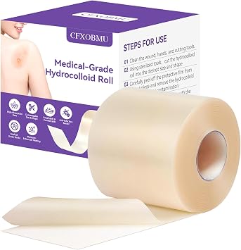 Hydrocolloid Bandages for Wound Care, Hydrocolloid Roll with Self-Adhesive,Ultra Absorbent, Flexible & Waterproof, DIY Size & Shape First Aid Kit Essential 2in*5ft