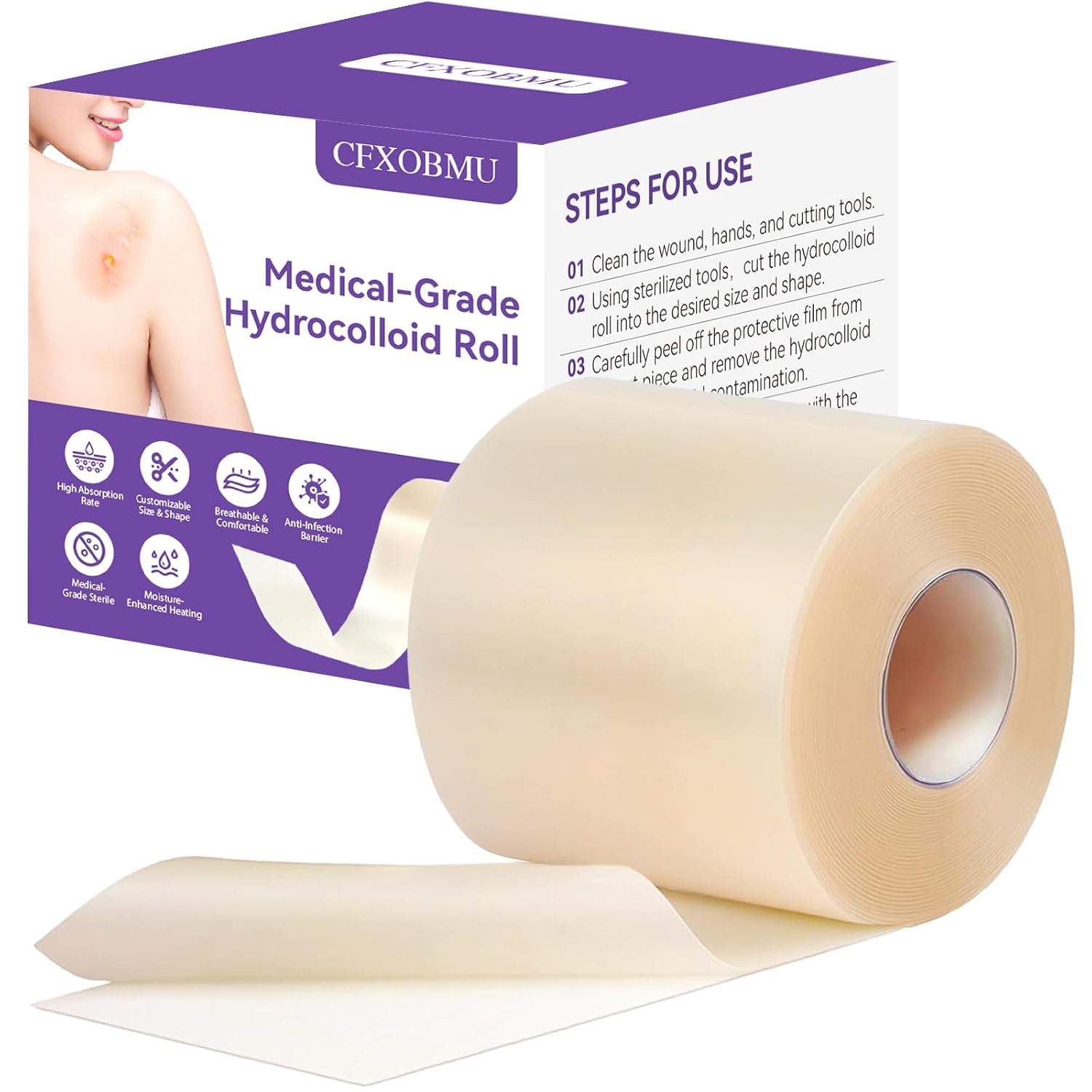 Hydrocolloid Bandages for Wound Care Hydrocolloid Roll with Self-Adhesive Ultra Absorbent Flexible Waterproof DIY Size Shape First Aid