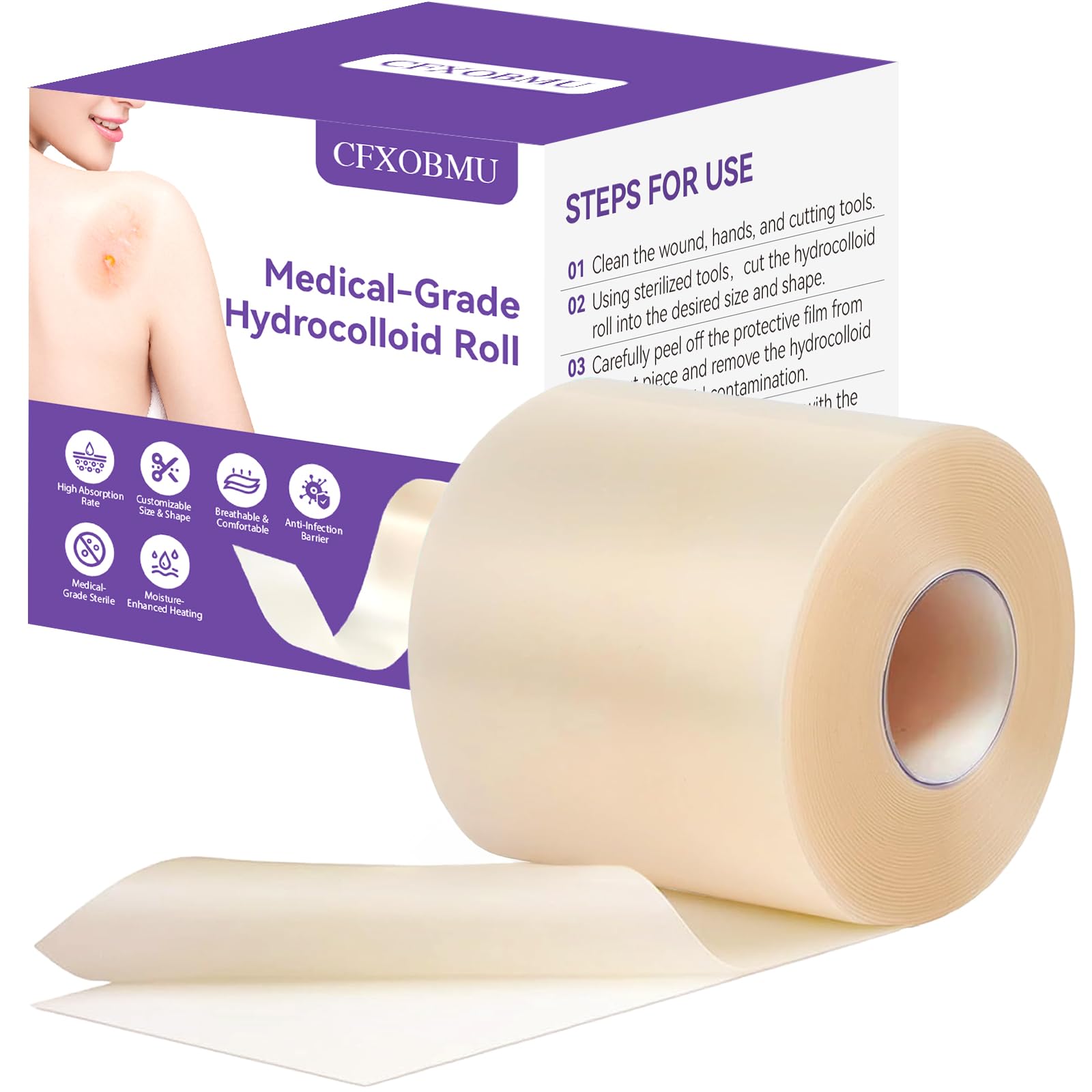 hydrocolloid bandages for wound care, hydrocolloid roll with self-adhesive,ultra absorbent, flexible & waterproof, diy size & shape first aid kit essential (2in*5ft)