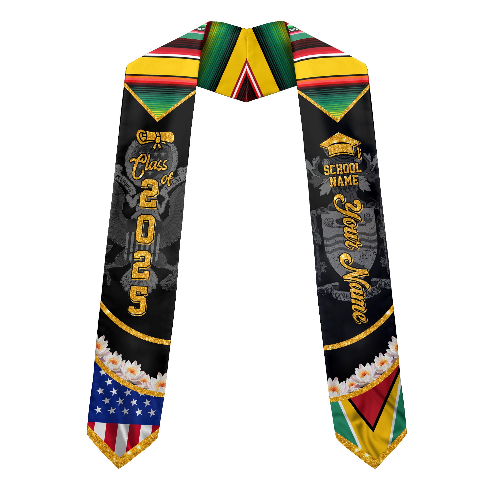MonkeyVan Custom Guyana Graduation Sash Custom Flag Graduation Stole Guyana Flag Graduation Sash Guyana Stole Graduation 2025 Gya15
