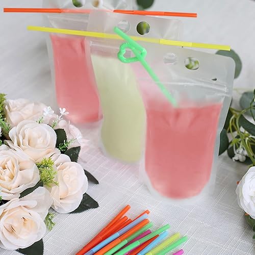 Miniatura 2 de Efavormart - Paquete de 50 bolsas de plástico transparente para bebidas con pajitas, 12 onzas con cierre de cremallera de mano, bolsas para bebidas