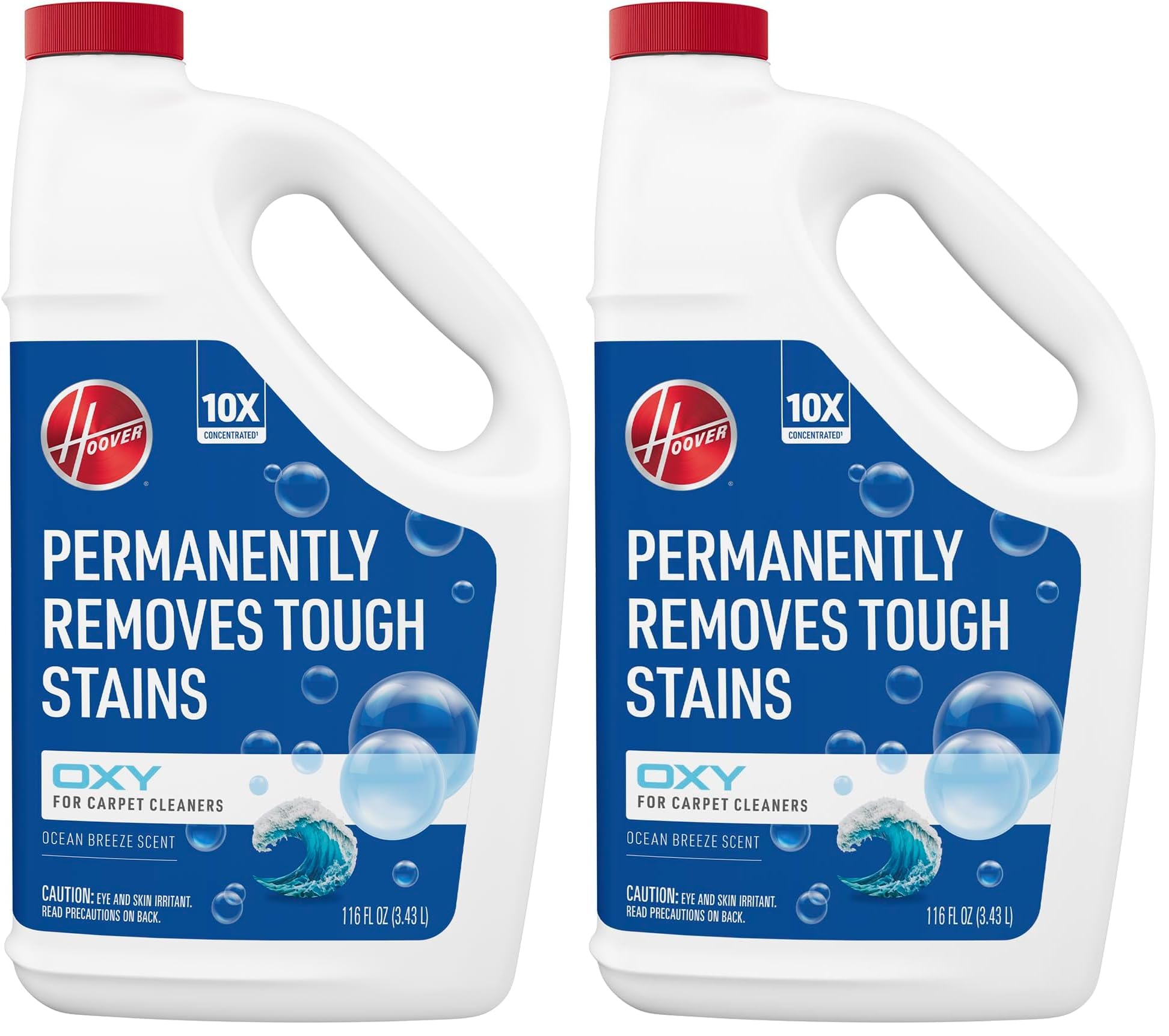 Hoover Oxy Carpet Cleaner Solution,116 oz,Ocean Breeze Scent,Deep CleaningCarpet Shampoo, Removes Tough Colored Stains from Carpet and Upholstery,Pair CarpetCleaner Machine, (Pack of 2)