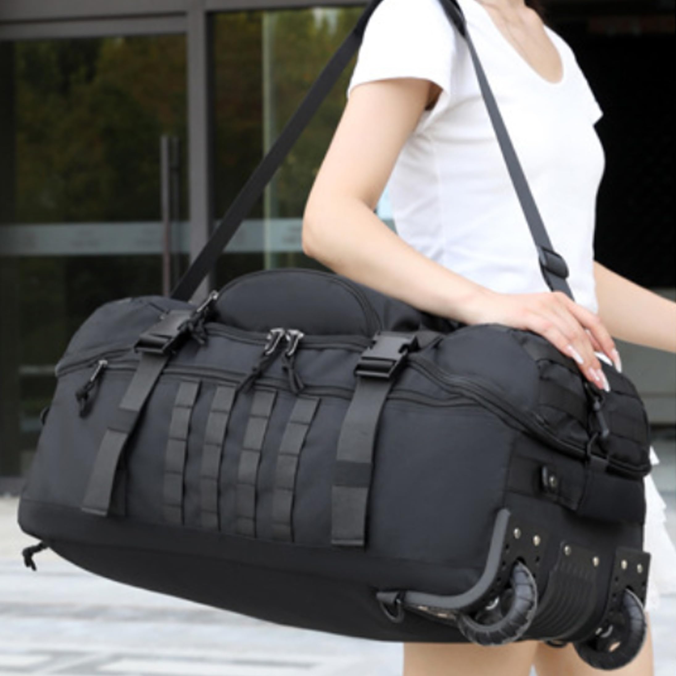 Bolsa de Lona con Ruedas, Bolsa de Lona con Ruedas de 80 L de Gran Capacidad, Equipaje con y múltiples Formas de Transporte para Escalada, Senderismo, Viajes.