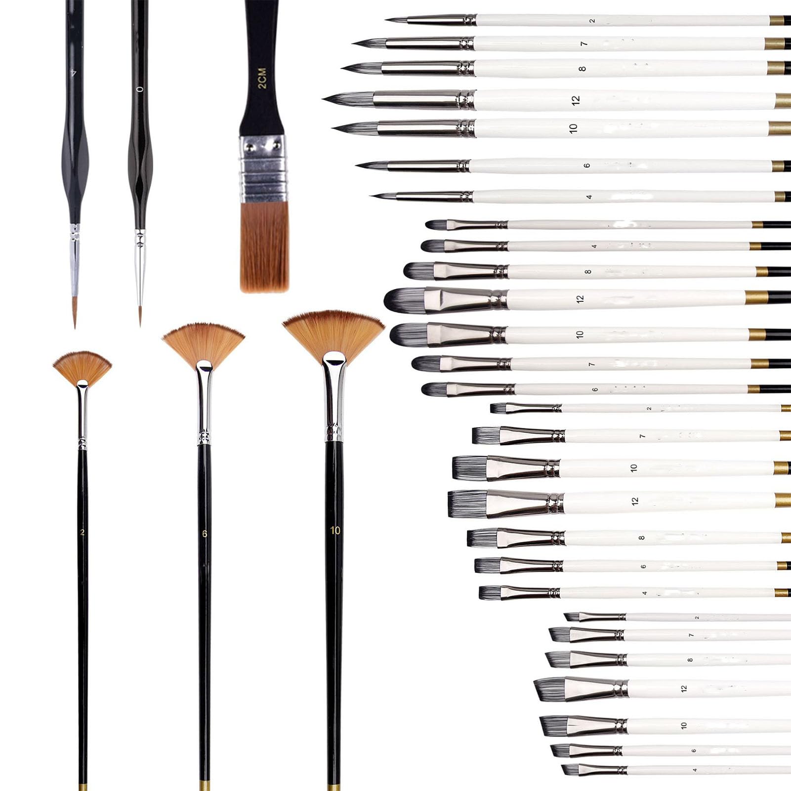 Set di Pennelli Professionali, Setole in Nylon Portatili Set di Pennelli Artistici Pennelli per Pittura Guazzo per Acquerello a Olio (Set da 34 pezzi (confezione di sacchetti