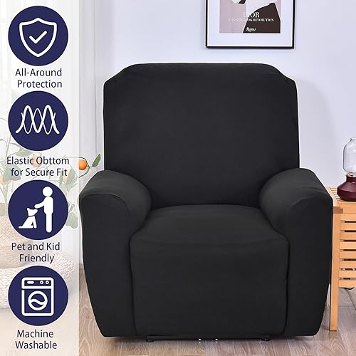 Miniatura 53 de Funda reclinable, elástica, suave, antideslizante, para silla reclinable, 4 piezas, protector de muebles para sillón reclinable con bolsillo