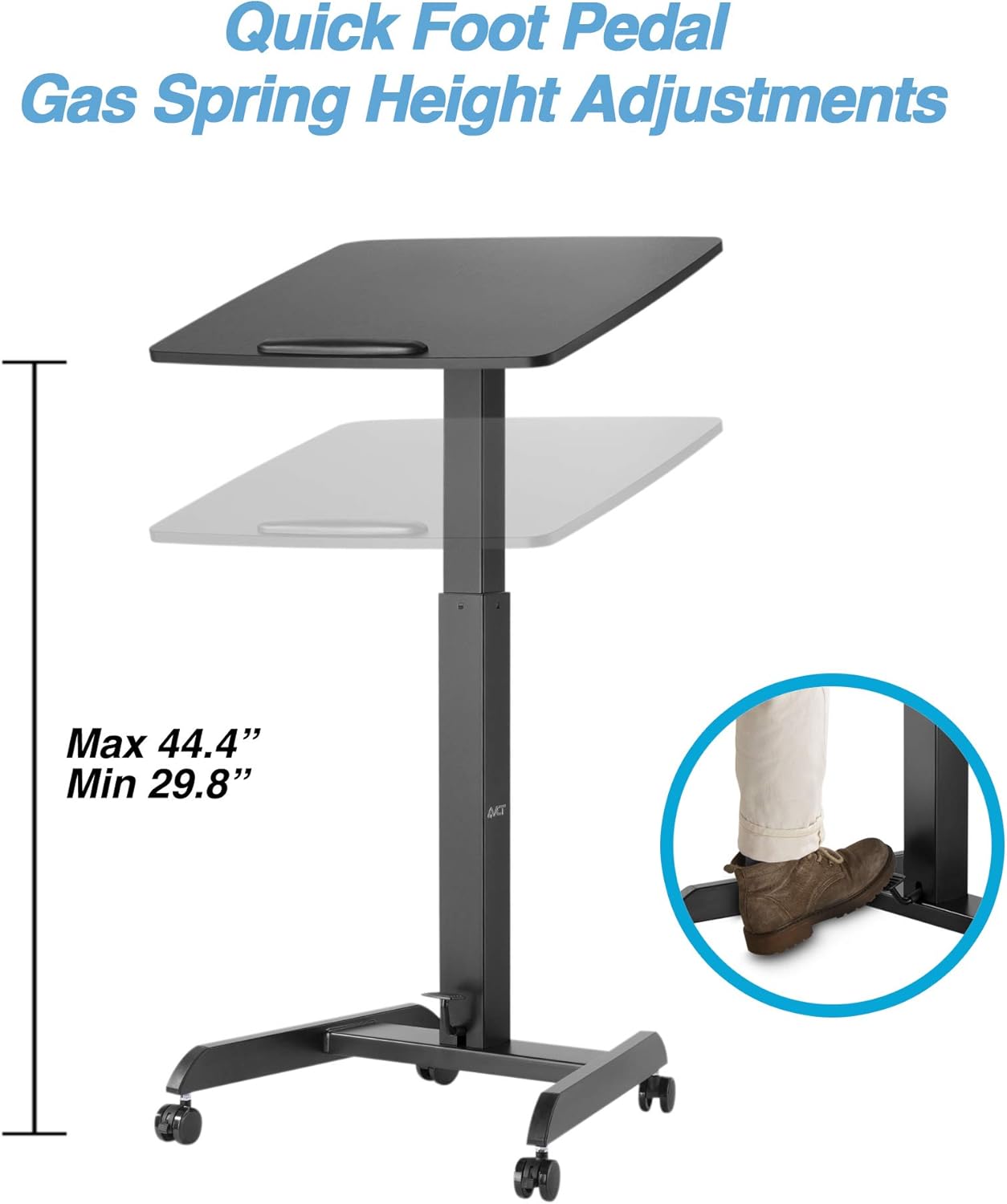 AVLT 44" Height Adjustable Mobile Workstation with Tilting Desk (3 ft 8 inches) - Foot Pedal Pneumatic Standing Desk Cart - Mobile Laptop Cart - Mobile Black Cart with Brake Casters (AVLT-SD03-1) : Office Products