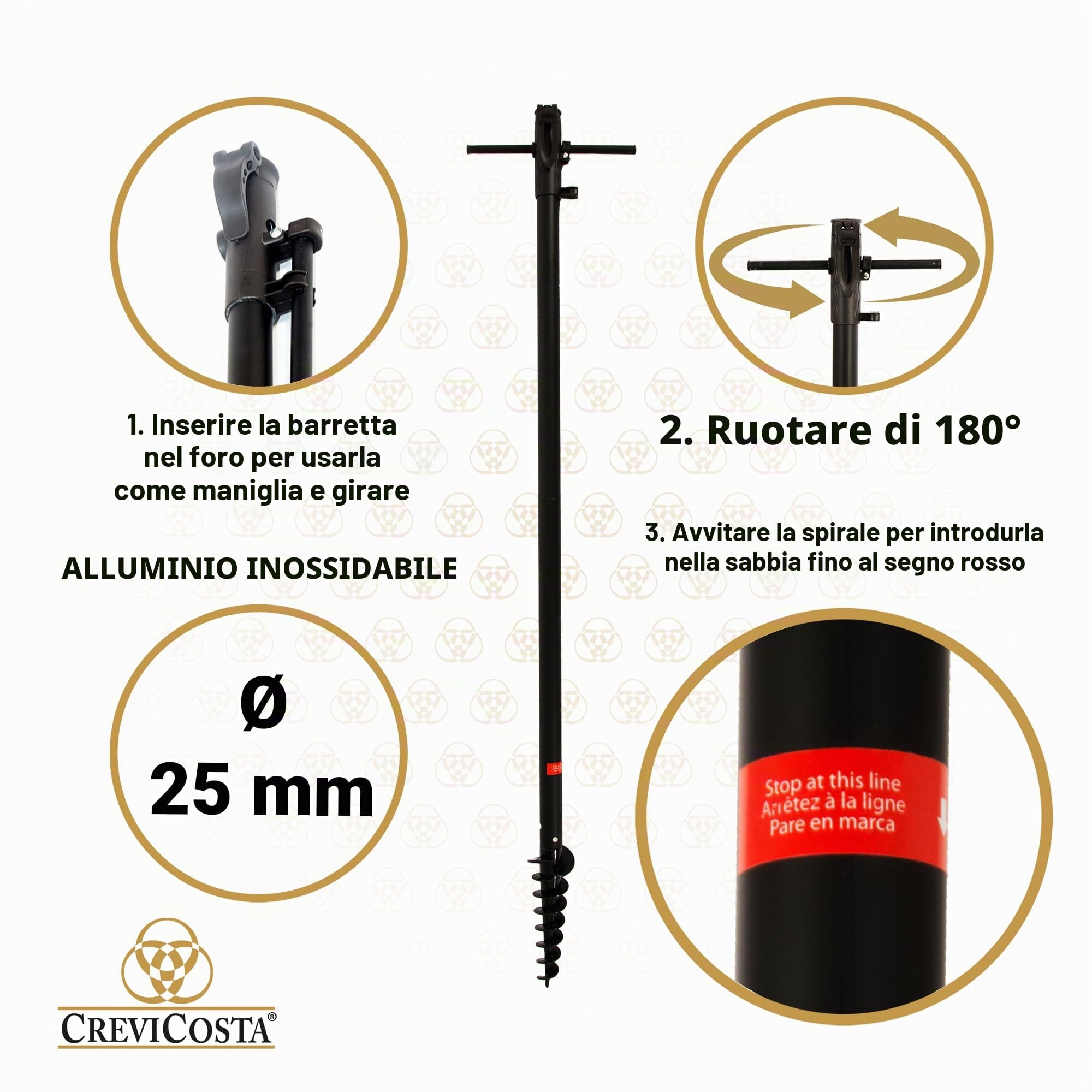 Ombrellone da spiaggia modello 200 cm con spirale e palo di viaggio totale. 8 aste di protezione totale contro i raggi UV