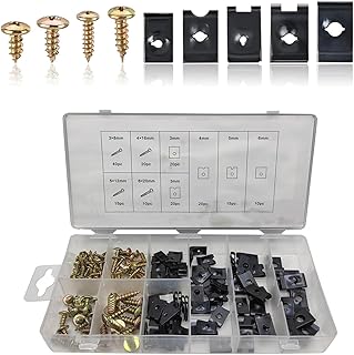 170PCS Car U Clips and Screw Assortment Kit, 9 Different Sizes Car Nut and Bolt Assortment, Auto U Nut Screw Clip, Auto Body Clips and Fasteners for Dash Door Panel Interior Engine Screw Bolt