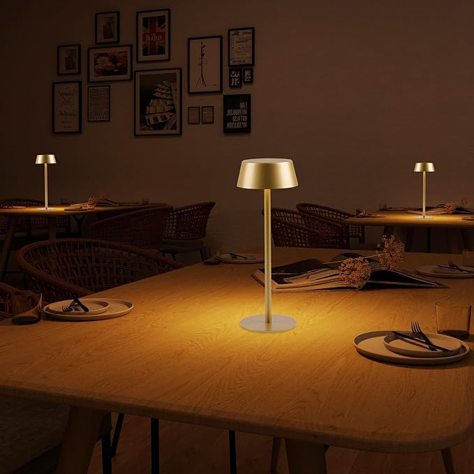 Halostorms Cordless Table Lamp, 50h Runtime, Metal, 3 Color Dimming Rechargeable Battery Operated Desk Lamp, IPX4 Waterproof Wireless Outdoor Table Lamp for Dinner/Restaurant/Bedroom/Cafe photo 2
