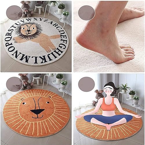 Miniatura 3 de Poowe Alfombra redonda de león naranja para sala de juegos para niños, alfombra del alfabeto, alfombra de juegos para niños, alfombra de juego