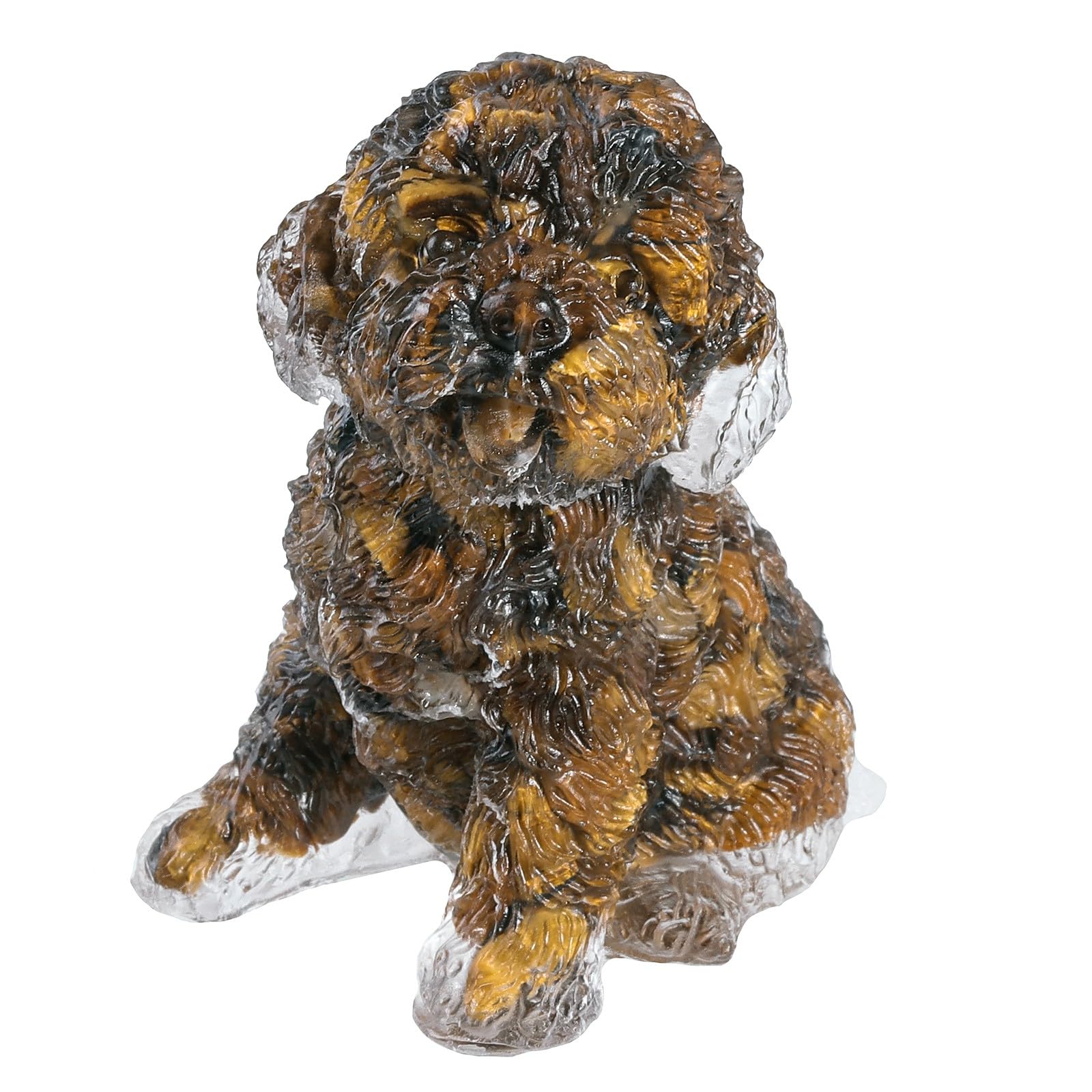 Nupuyai Brown Tiger's Eye Crystal Stone Statue Poodle Dog Figurine