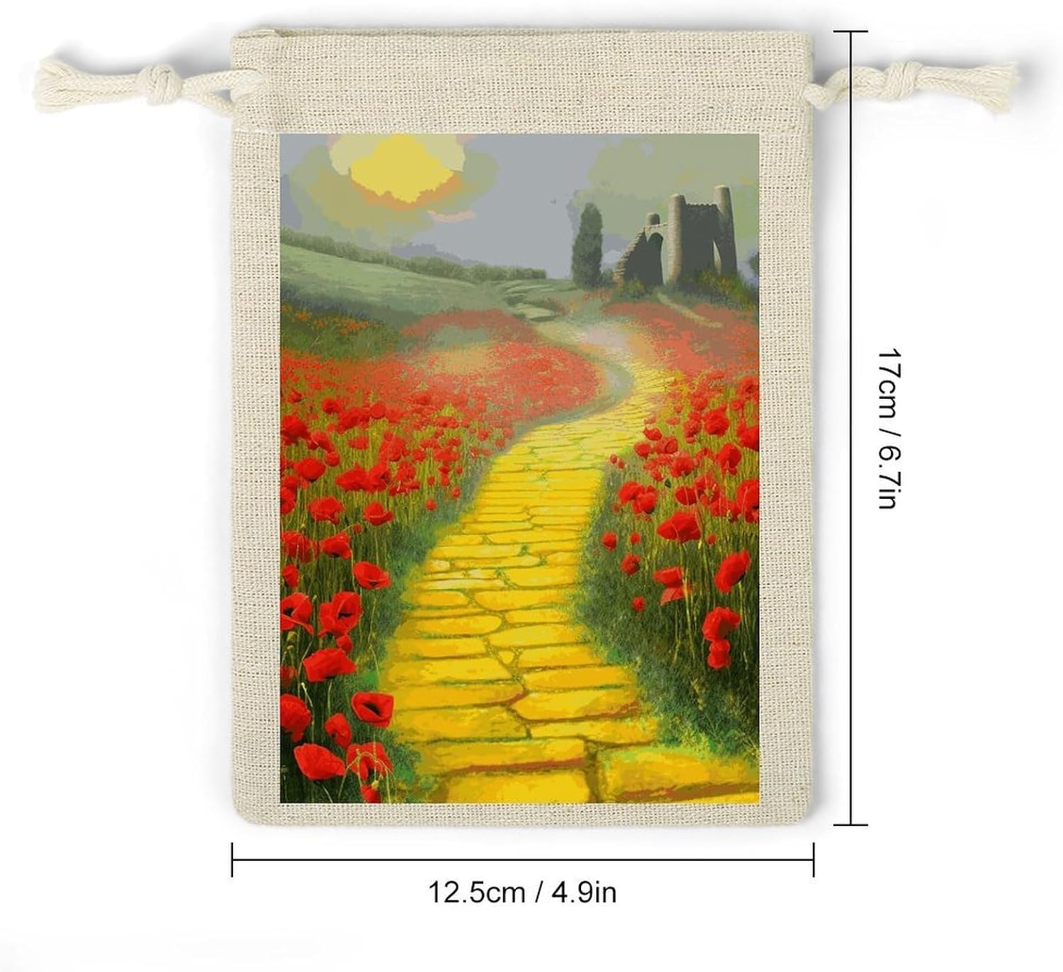 8 Pack Muslin Drawstring Bags 5x7 in Cotton Linen Burlap Bag Reusable Breathable Fabric Poppies Field Yellow Brick Road Gift Pouches for Jewelry Party Favors Wedding Christmas DIY Craft Storage
