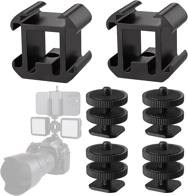 Zocipro 4Pcs Camera Hot Shoe Mount to 1/4" with 2 Tripod Screw Adapter, Flash Shoe Mount Cold Shoe Mount Adapter for DSLR Camera Rig